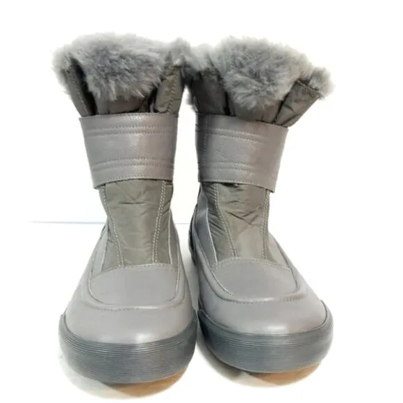 New Clarks Collection grey waterproof leather &amp; fur winter boots
