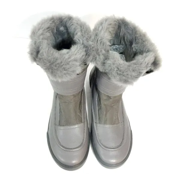 New Clarks Collection grey waterproof leather &amp; fur winter boots