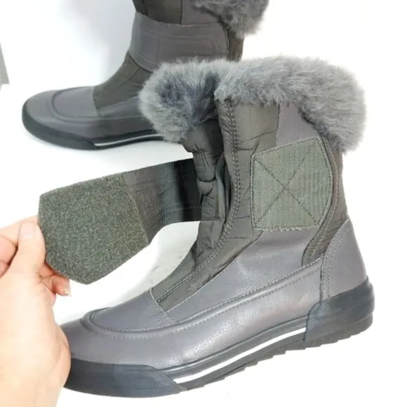 New Clarks Collection grey waterproof leather &amp; fur winter boots