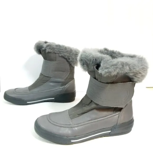 New Clarks Collection grey waterproof leather &amp; fur winter boots