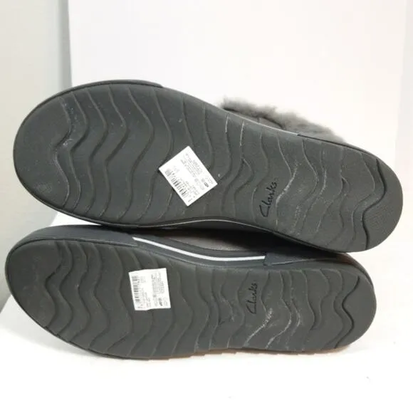 New Clarks Collection grey waterproof leather &amp; fur winter boots