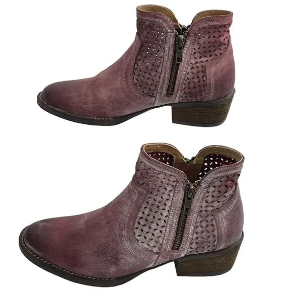 NEW Corkys Bovina Leather Double Side Zip Ankle Booties Size 7 Red Pink Boots