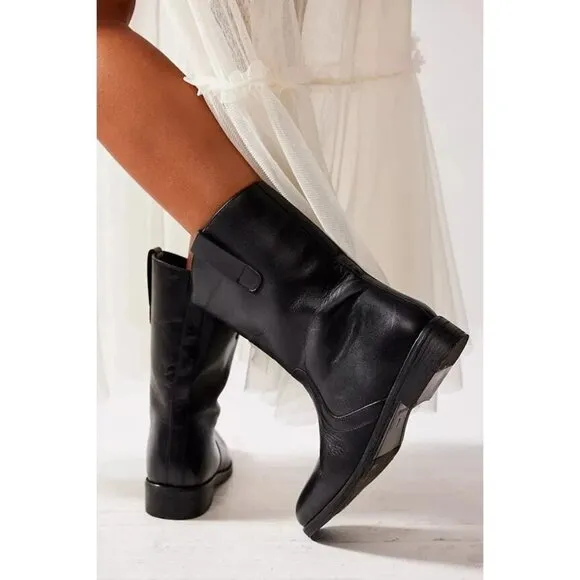 New Free People Black Leather Easton Equestrian Ankle Boots size 8.5