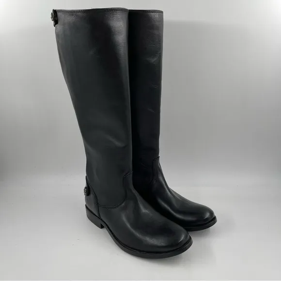 NEW! Frye Women’s Melissa Button Back Zip Black Leather Riding Boots - Size 5.5