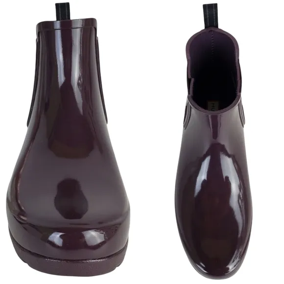 New Hunter original refined chelsea gloss rain boots grape purple winter outdoor