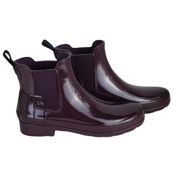 New Hunter original refined chelsea gloss rain boots grape purple winter outdoor