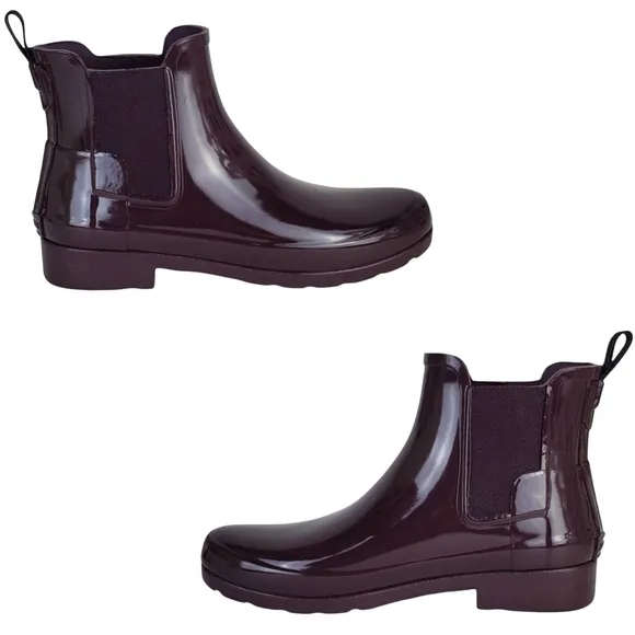 New Hunter original refined chelsea gloss rain boots grape purple winter outdoor