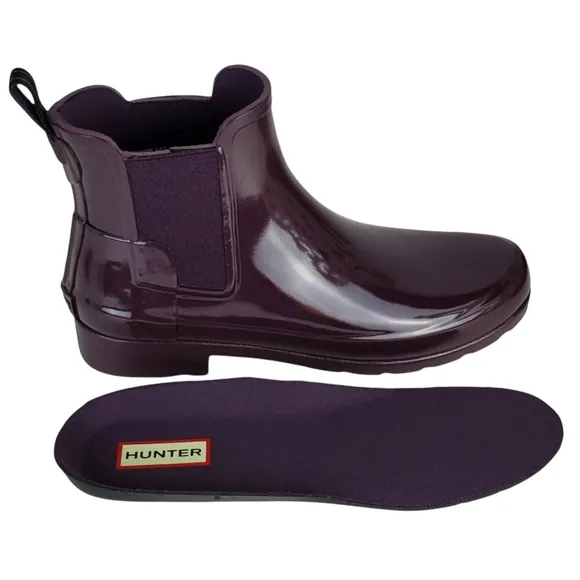 New Hunter original refined chelsea gloss rain boots grape purple winter outdoor