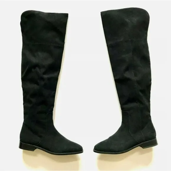 NEW JCREW Over the Knee Boots Womens 7.5 Black Micro Suede Tall Riding NWOB