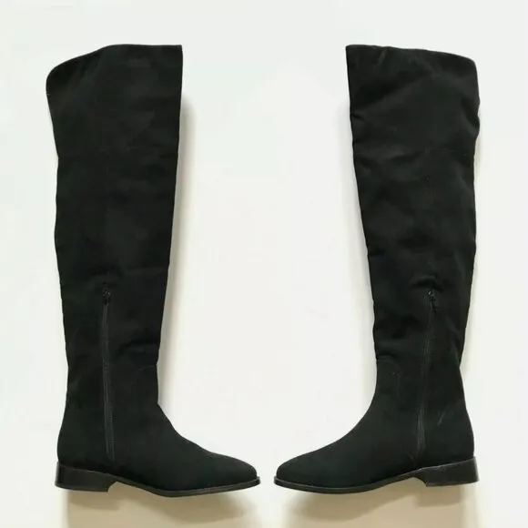 NEW JCREW Over the Knee Boots Womens 7.5 Black Micro Suede Tall Riding NWOB