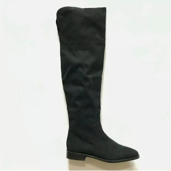 NEW JCREW Over the Knee Boots Womens 7.5 Black Micro Suede Tall Riding NWOB
