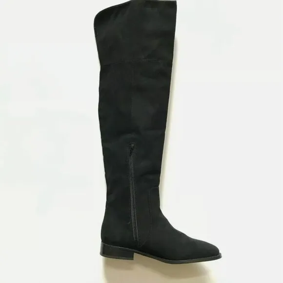 NEW JCREW Over the Knee Boots Womens 7.5 Black Micro Suede Tall Riding NWOB