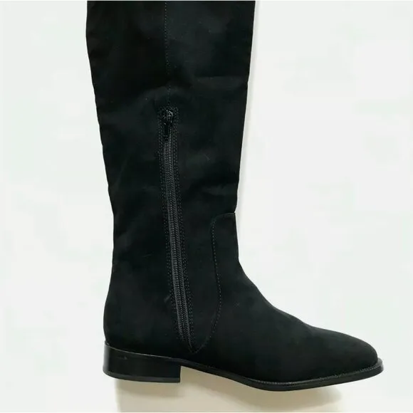 NEW JCREW Over the Knee Boots Womens 7.5 Black Micro Suede Tall Riding NWOB