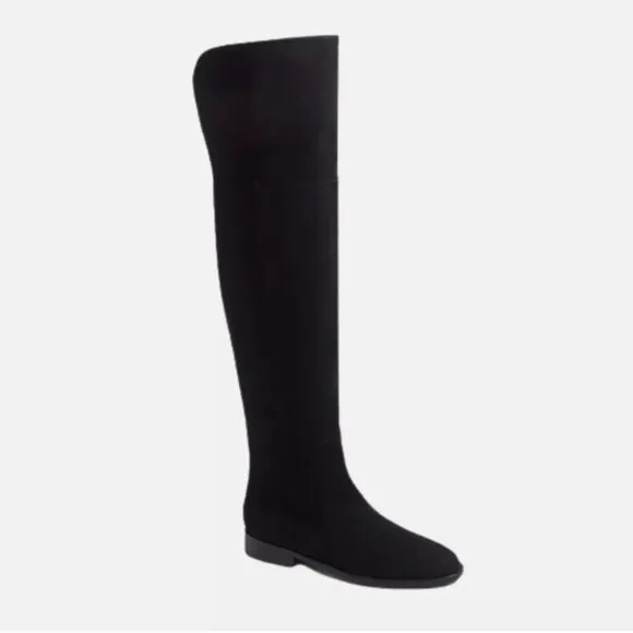 NEW JCREW Over the Knee Boots Womens 7.5 Black Micro Suede Tall Riding NWOB