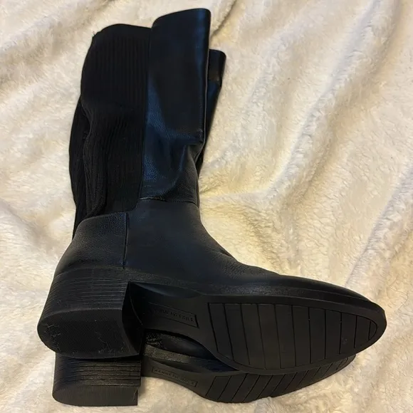 NEW! Kenneth Cole Black Levon Leather &amp; Rib Knit Knee Boot - Size 9