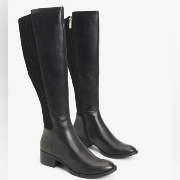NEW! Kenneth Cole Black Levon Leather &amp; Rib Knit Knee Boot - Size 9