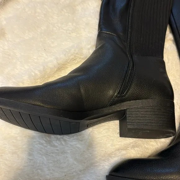 NEW! Kenneth Cole Black Levon Leather &amp; Rib Knit Knee Boot - Size 9