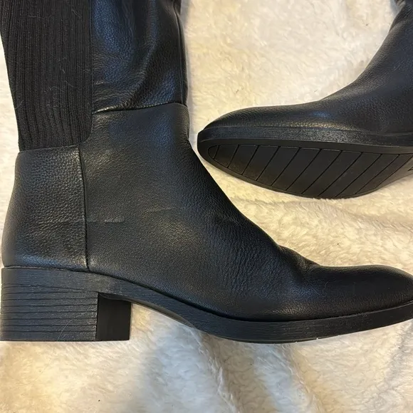 NEW! Kenneth Cole Black Levon Leather &amp; Rib Knit Knee Boot - Size 9