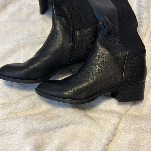 NEW! Kenneth Cole Black Levon Leather &amp; Rib Knit Knee Boot - Size 9