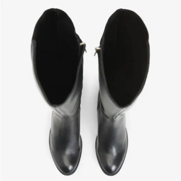 NEW! Kenneth Cole Black Levon Leather &amp; Rib Knit Knee Boot - Size 9