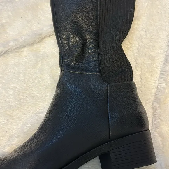 NEW! Kenneth Cole Black Levon Leather &amp; Rib Knit Knee Boot - Size 9