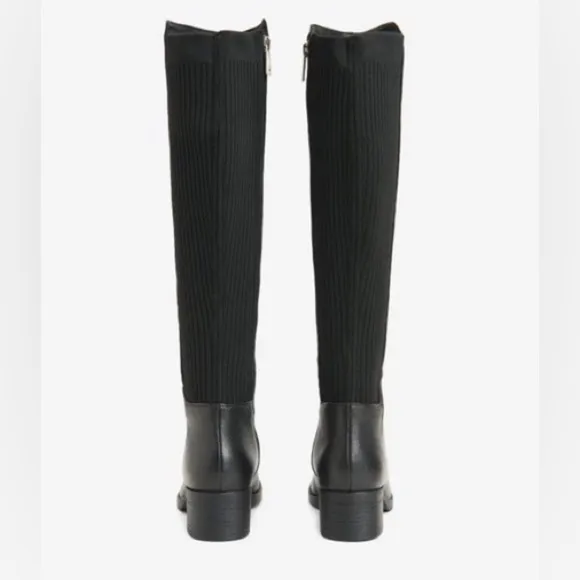 NEW! Kenneth Cole Black Levon Leather &amp; Rib Knit Knee Boot - Size 9