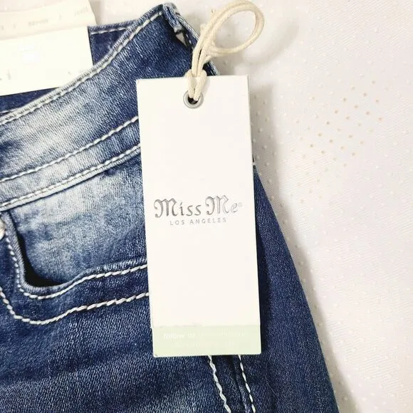 NEW Miss Me Mid-Rise Boot 26 Steer Head Feathers Embroidered Denim Jeans