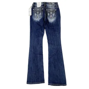 NEW Miss Me Mid-Rise Boot 26 Steer Head Feathers Embroidered Denim Jeans
