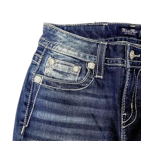 NEW Miss Me Mid-Rise Boot 26 Steer Head Feathers Embroidered Denim Jeans