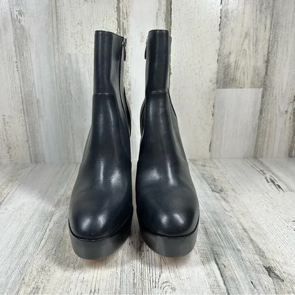 NEW Paige Black Leather Platform Side Zip Ankle Boots #709