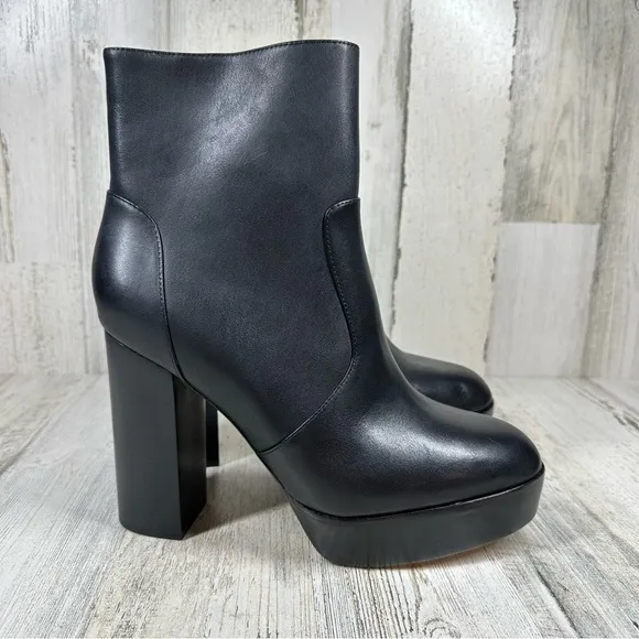 NEW Paige Black Leather Platform Side Zip Ankle Boots #709
