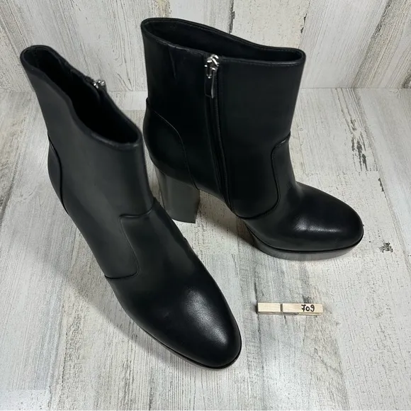 NEW Paige Black Leather Platform Side Zip Ankle Boots #709