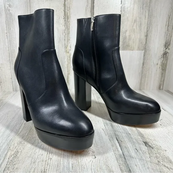 NEW Paige Black Leather Platform Side Zip Ankle Boots #709