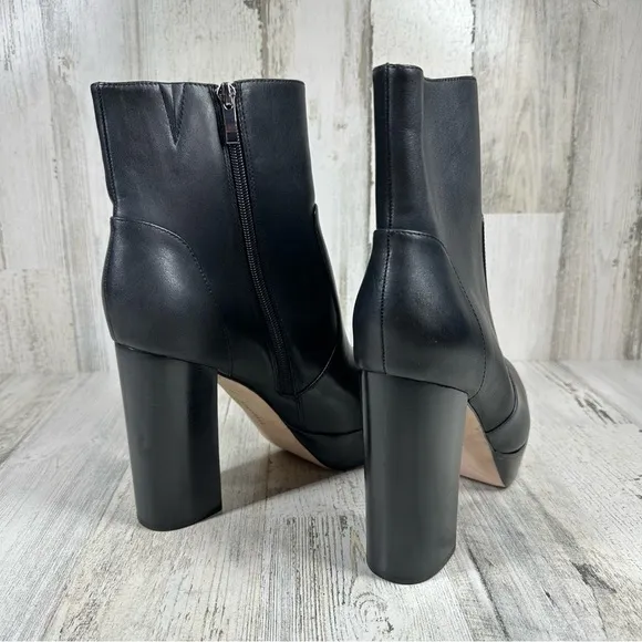 NEW Paige Black Leather Platform Side Zip Ankle Boots #709