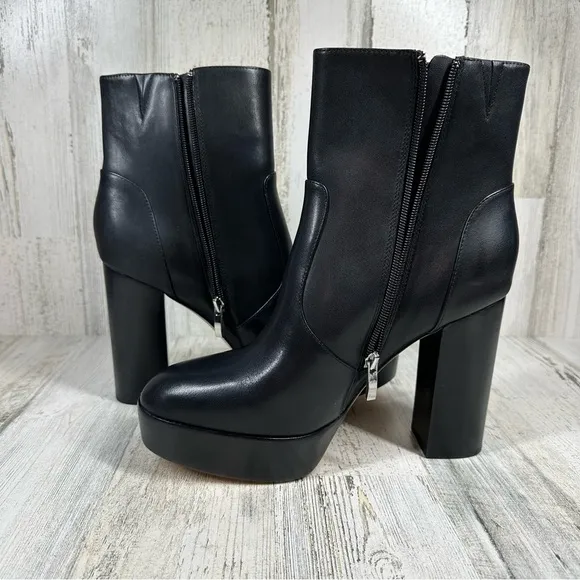NEW Paige Black Leather Platform Side Zip Ankle Boots #709