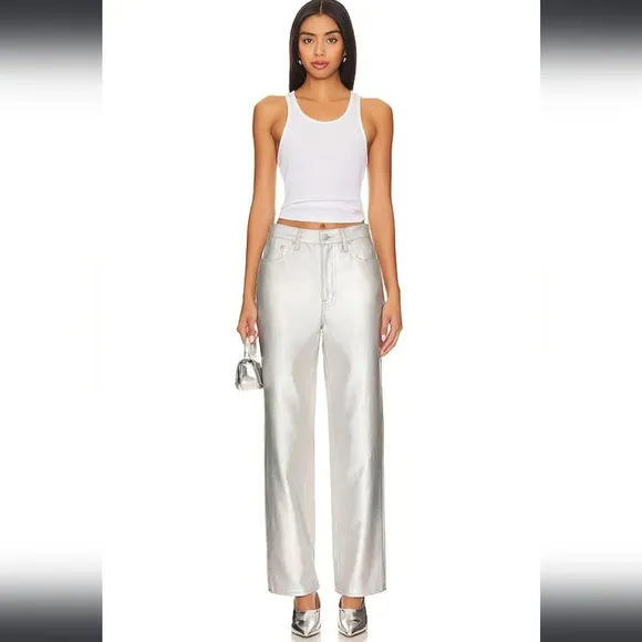 NEW Pistola Cassie High Rise Coated Prism Straight Leg Metallic Luxury Jeans