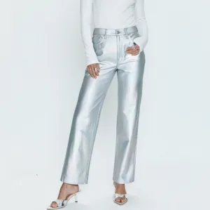 NEW Pistola Cassie High Rise Coated Prism Straight Leg Metallic Luxury Jeans