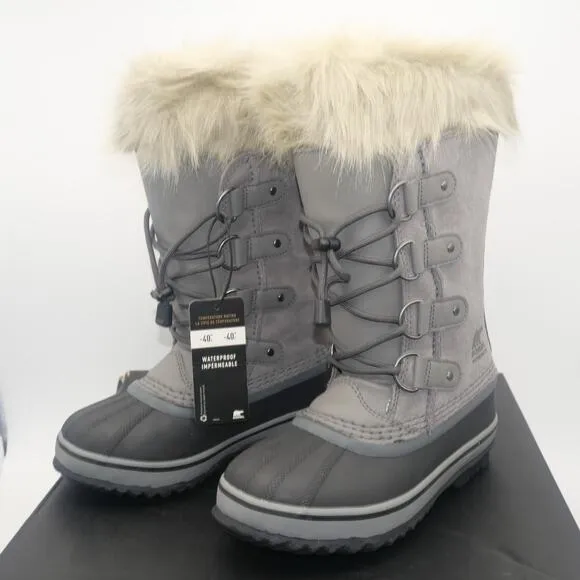 NEW Sorel Joan of Artic Snow Winter Waterproof Boots Leather Gray Youth Girl's 1