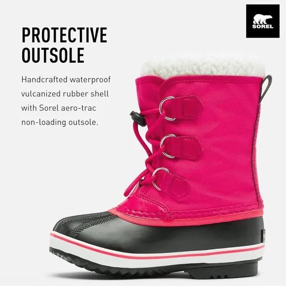 NEW Sorel Youth Yoot Pac Hot Pink Nylon Boot Girls Kids Sz 2 NWT