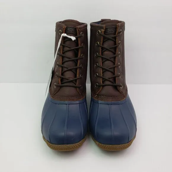 NEW Sperry Saltwater Duck Mens Size 8 Brown Navy Leather Rain Boots STS23079