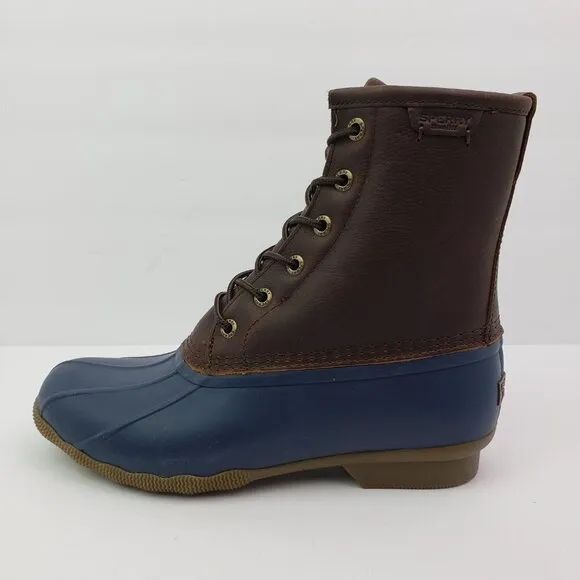 NEW Sperry Saltwater Duck Mens Size 8 Brown Navy Leather Rain Boots STS23079