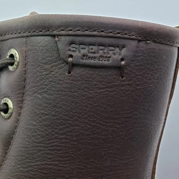 NEW Sperry Saltwater Duck Mens Size 8 Brown Navy Leather Rain Boots STS23079