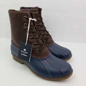 NEW Sperry Saltwater Duck Mens Size 8 Brown Navy Leather Rain Boots STS23079