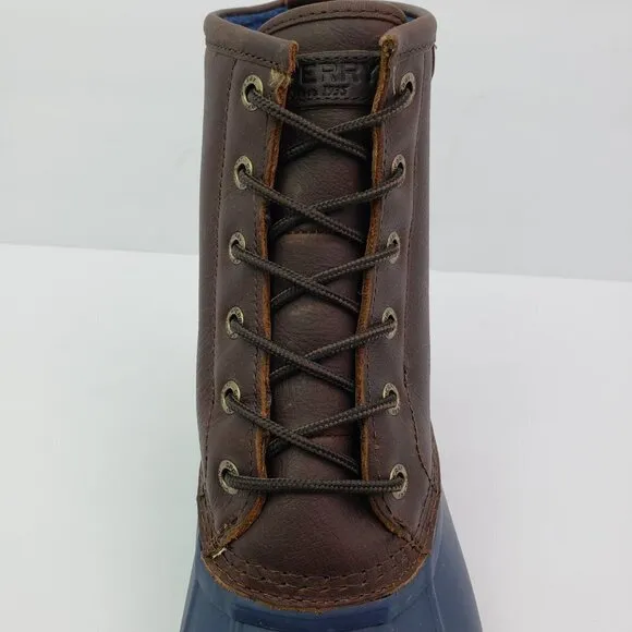 NEW Sperry Saltwater Duck Mens Size 8 Brown Navy Leather Rain Boots STS23079