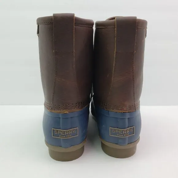 NEW Sperry Saltwater Duck Mens Size 8 Brown Navy Leather Rain Boots STS23079