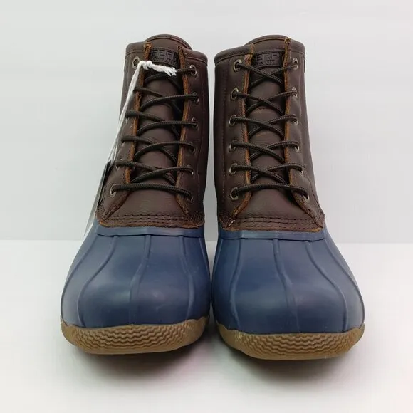 NEW Sperry Saltwater Duck Mens Size 8 Brown Navy Leather Rain Boots STS23079