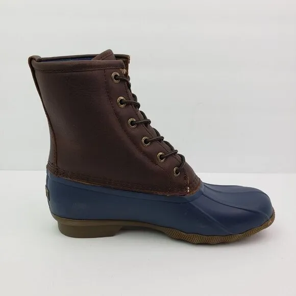 NEW Sperry Saltwater Duck Mens Size 8 Brown Navy Leather Rain Boots STS23079