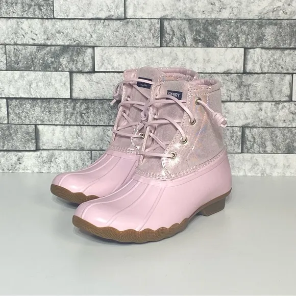 New Sperry Youth 3 Pink SaltWater Duck Boots Waterproof