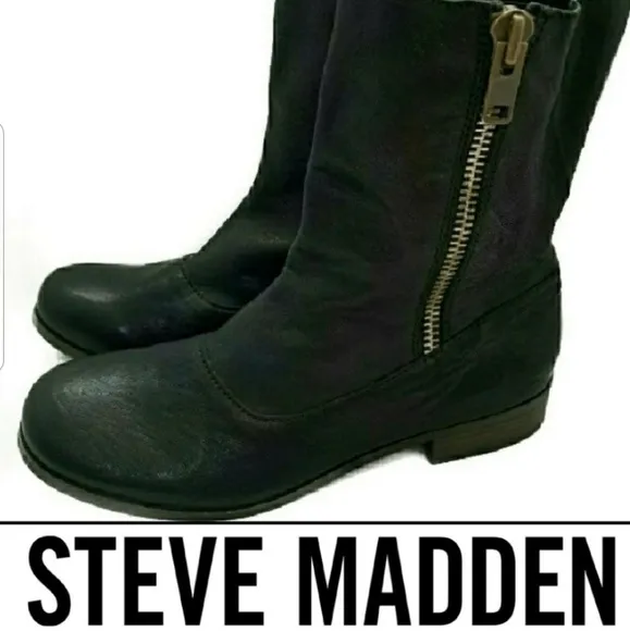 NEW! STEVE BY STEVE MADDEN Black Leather Boots 10.