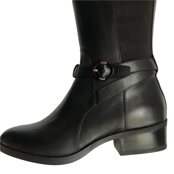 New Taryn Rose Black Leather Gigi Weatherproof Knee High Boot 9